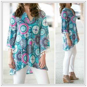 🆕💙Last one/sm(4/6)unique print, tassel sleeve detail